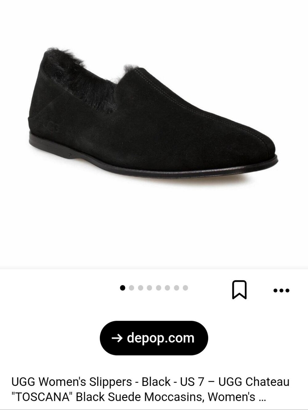 UGG Black Suede Slip-On Loafers with Shearling Trim.No Size Tag See  Meauserment